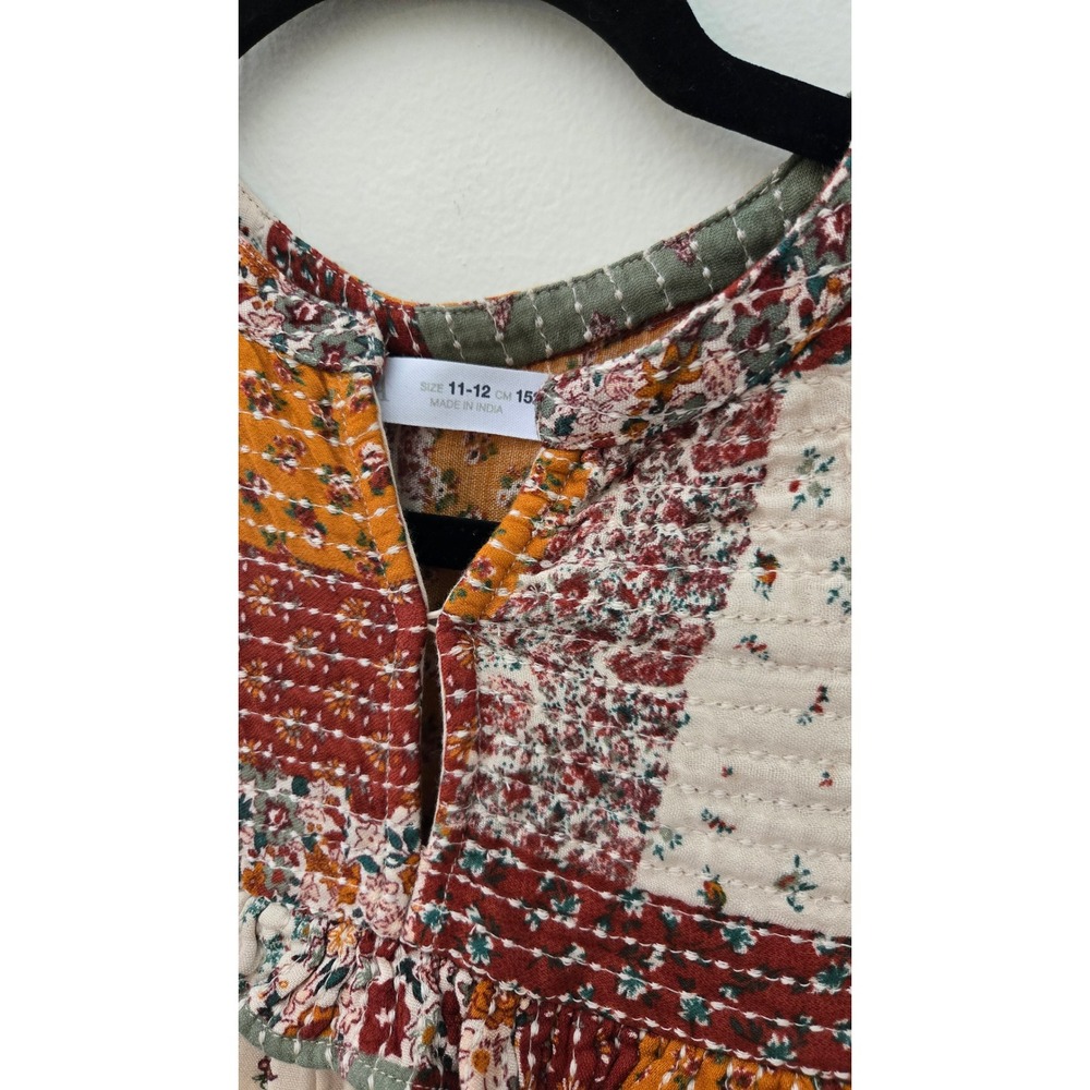 Zara Girls Floral Patchwork Tiered Dress Cream Boho Quilted Yoke Size11-12 152cm - Picture 4 of 7